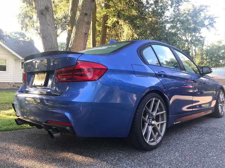 Kies Motorsports — BMW F30 rear bumper conversion, close-up detail of finish and mounting points, F30