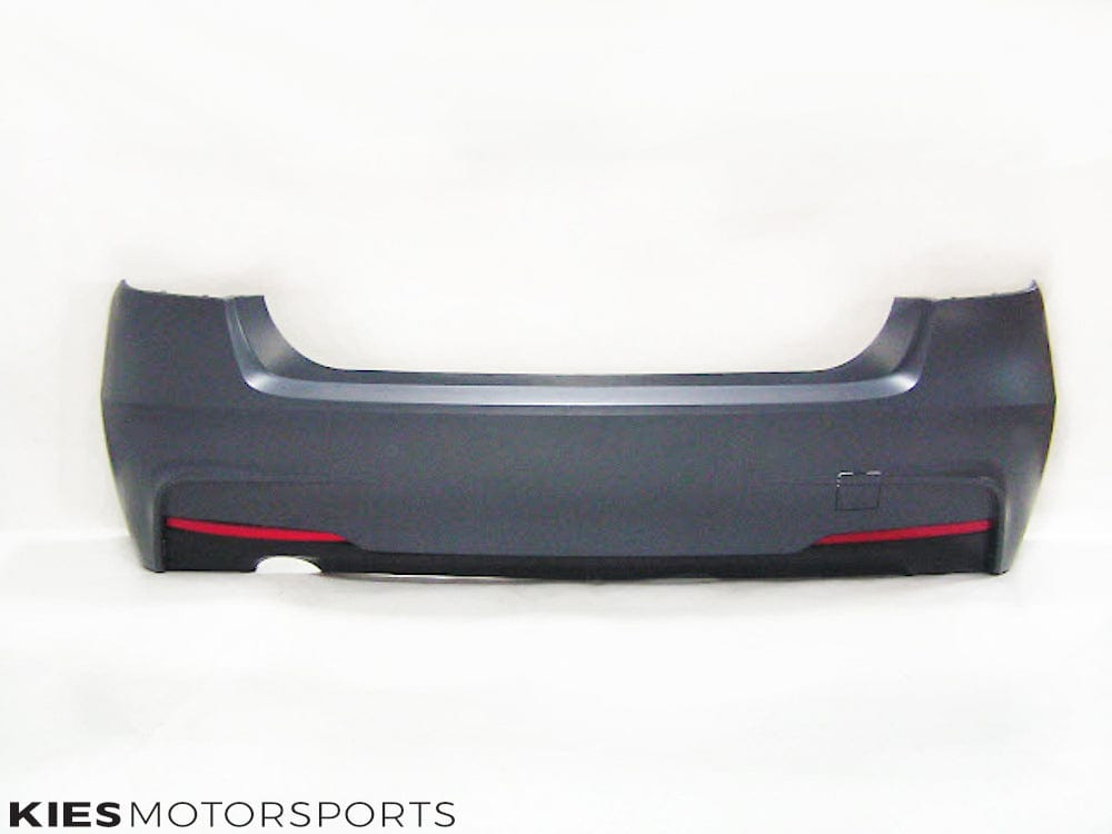 Kies Motorsports — BMW F30 rear bumper conversion, angle view showing profile and fitment for F30