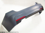 Kies Motorsports — BMW F30 rear bumper conversion, installed on vehicle, rear three-quarter view, F30