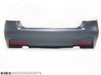 Kies Motorsports — BMW F30 rear bumper conversion, front angle showing aggressive styling, F30