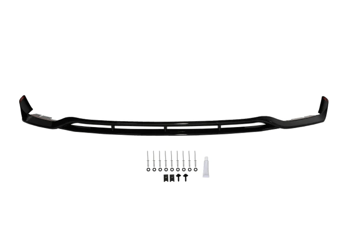 Kies Motorsports — BMW G30 front lip splitter, installed on vehicle, rear three-quarter view, G30