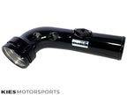 Kies Motorsports — Kies F10 N20 charge pipe close-up showing mandrel-bent aluminum and black finish