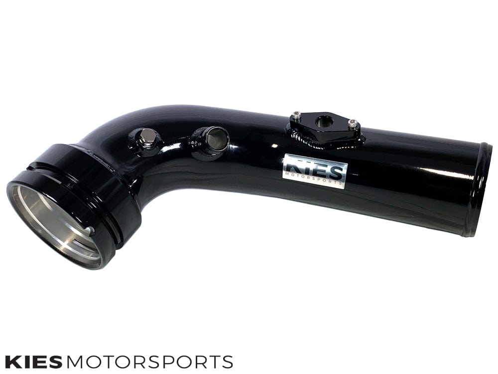 Kies Motorsports — Kies F10 N20 charge pipe close-up showing mandrel-bent aluminum and black finish
