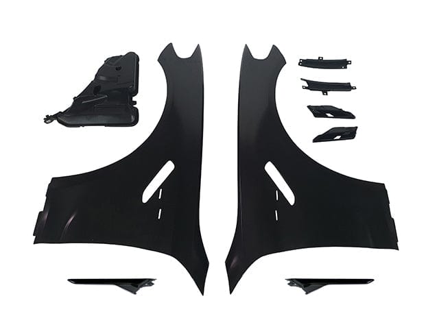 Kies Motorsports — BMW G30 M5 Style fender with side vent, installed on vehicle, rear three-quarter view, G30
