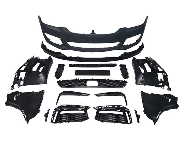 Kies Motorsports — G30 5-Series M Performance-style front lip 3-piece set on white background
