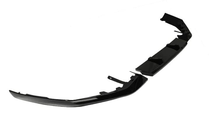Kies Motorsports — BMW G30 front lip splitter, installed on vehicle, rear three-quarter view, G30