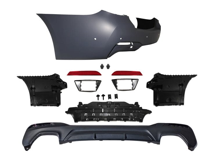 Kies Motorsports — BMW G30 rear bumper conversion, front angle showing aggressive styling, G30