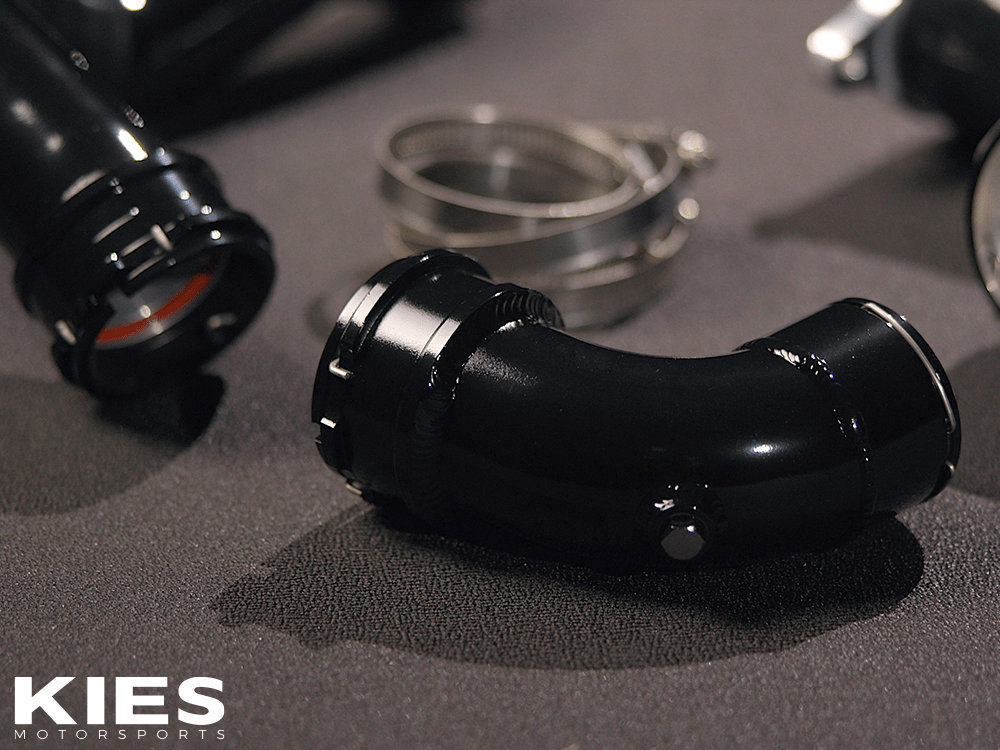 Kies Motorsports — installed on-vehicle shot of Kies Motorsports BMW S58 Charge Pipe M2 / M3 / M4 and X3M / X4M Models