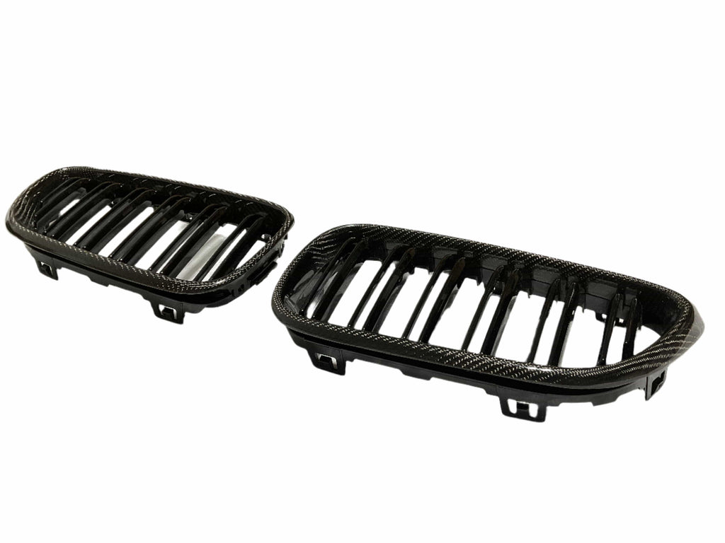 Kies Motorsports — Kies Carbon F22 kidney grille close-up showing dual slat design and carbon weave detail