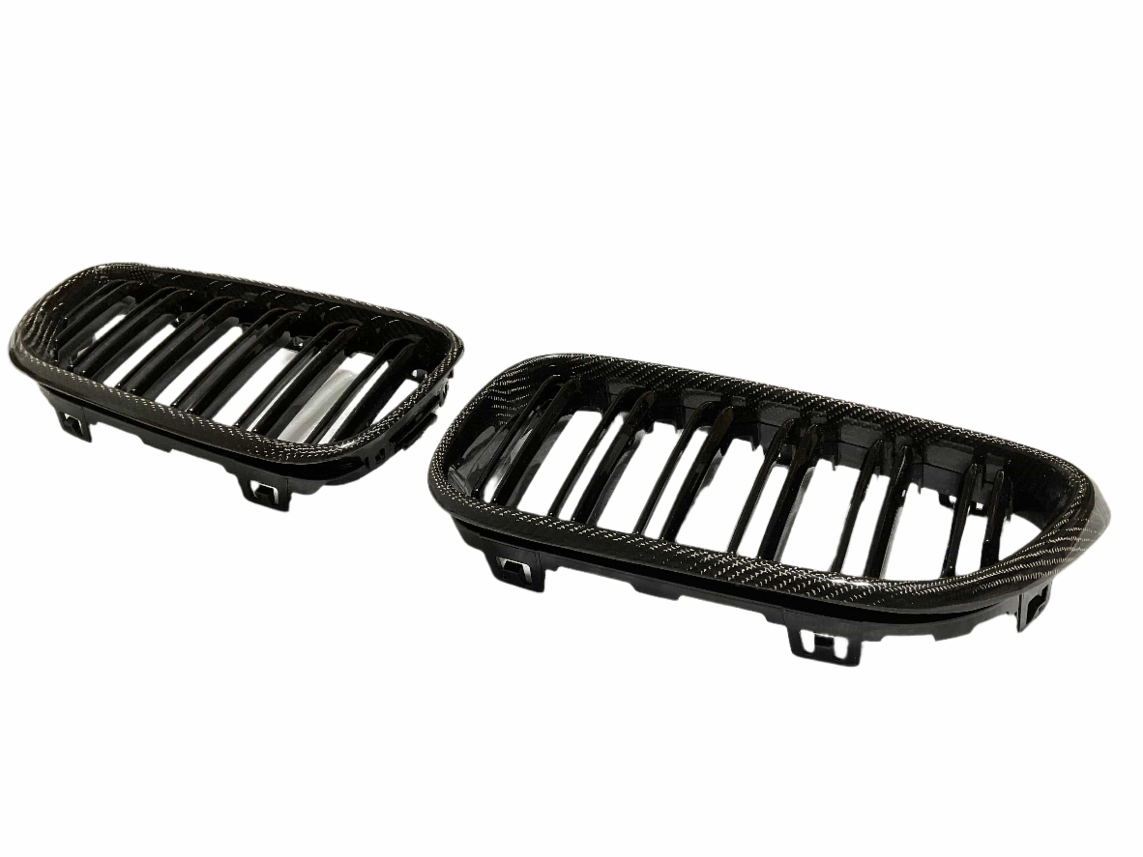 Kies Motorsports — Kies Carbon F22 kidney grille close-up showing dual slat design and carbon weave detail