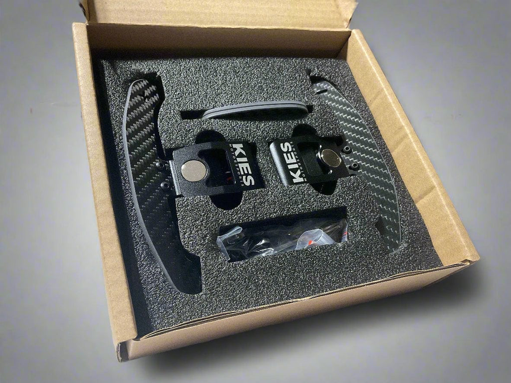 Kies Motorsports — rear angle view of KIES Motorsports Carbon Fiber Magnetic Paddle Shifters for BMW / Mini / Toyota Supra - F Series / G Series / A90 - A91