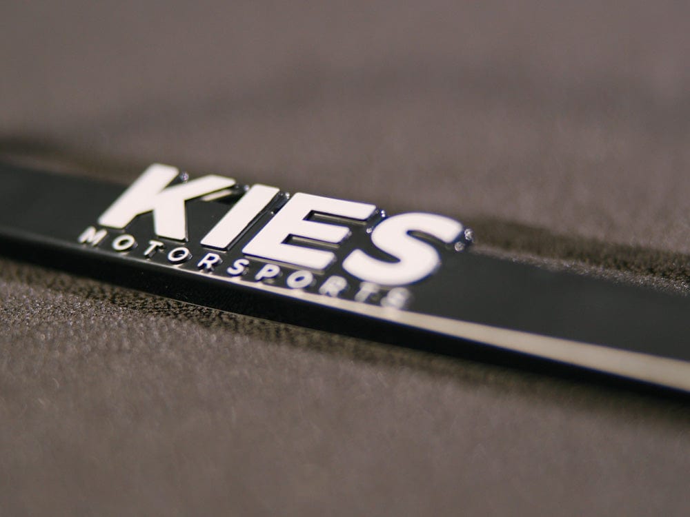 Kies Motorsports — Kies plate frame on BMW front plate showing Kies branding visibility