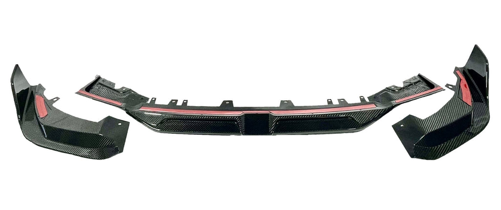 Kies Motorsports — front angle view of Kies Carbon F97/ F98 X3M/ X4M Dry Carbon Fiber S-Style 3 Piece Front Lip (LCI)