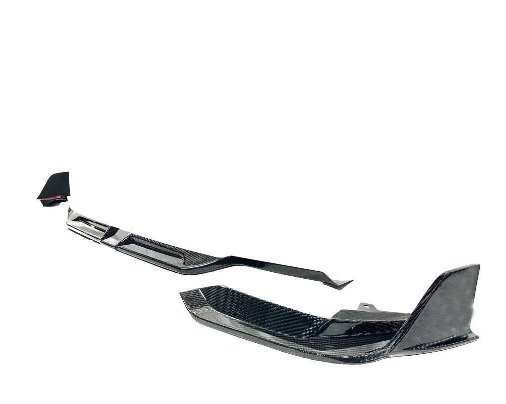 Kies Motorsports — installed on-vehicle shot of Kies Carbon F97/ F98 X3M/ X4M Dry Carbon Fiber S-Style 3 Piece Front Lip (LCI)
