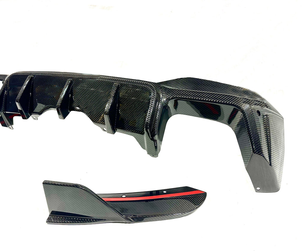 Kies Motorsports — close-up detail of Kies Carbon F97 X3M 2022+ Dry Carbon Fiber S-Style Rear Diffuser (LCI)