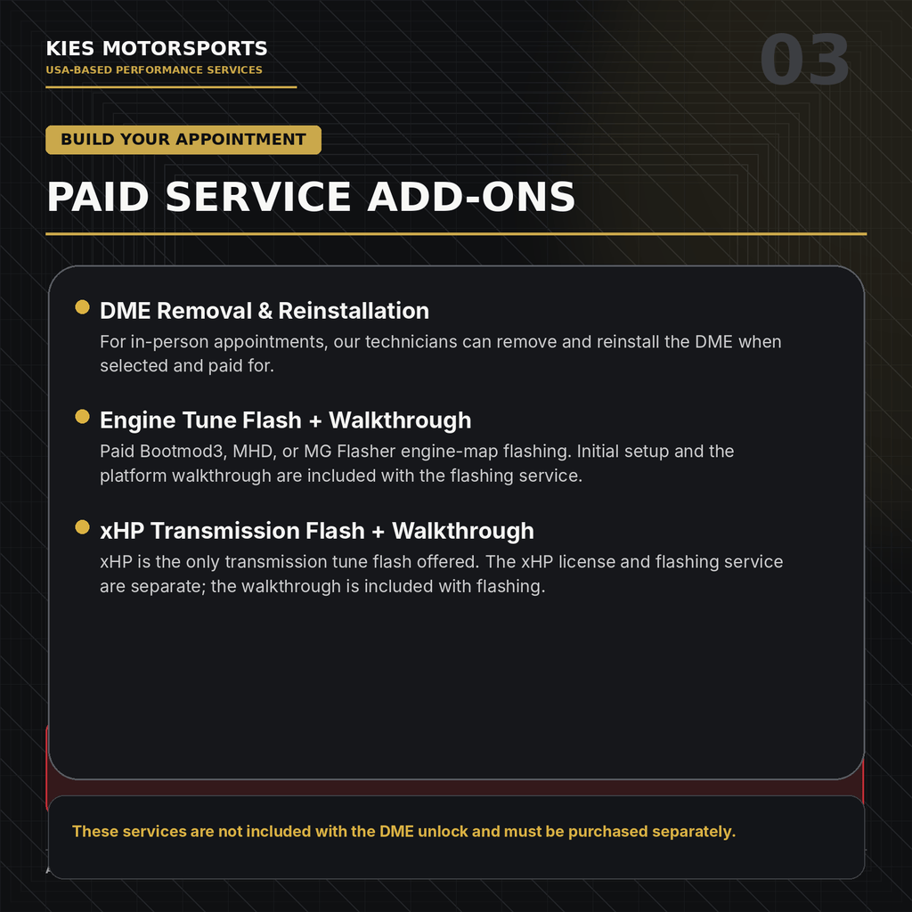Kies-Motorsports Kies Motorsports Services USA DME Unlock Service JUNE 2020+ and Newer (B46, B48, B58, S58, N63, & S63)