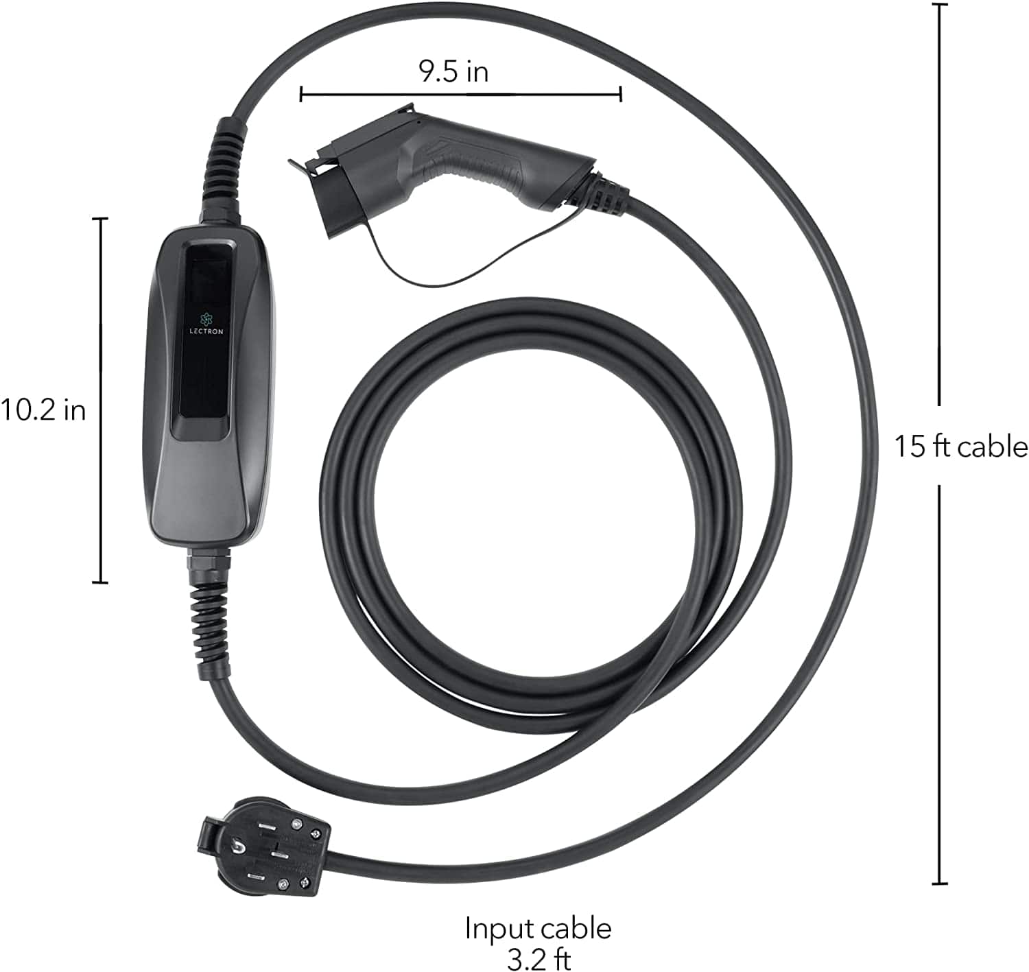 Kies Motorsports — rear angle view of Lectron 240V 40 Amp Level 2 EV Charger with 18ft Extension Cord J1772 Cable & NEMA 14-50 Plug Electric Vehicle Charger