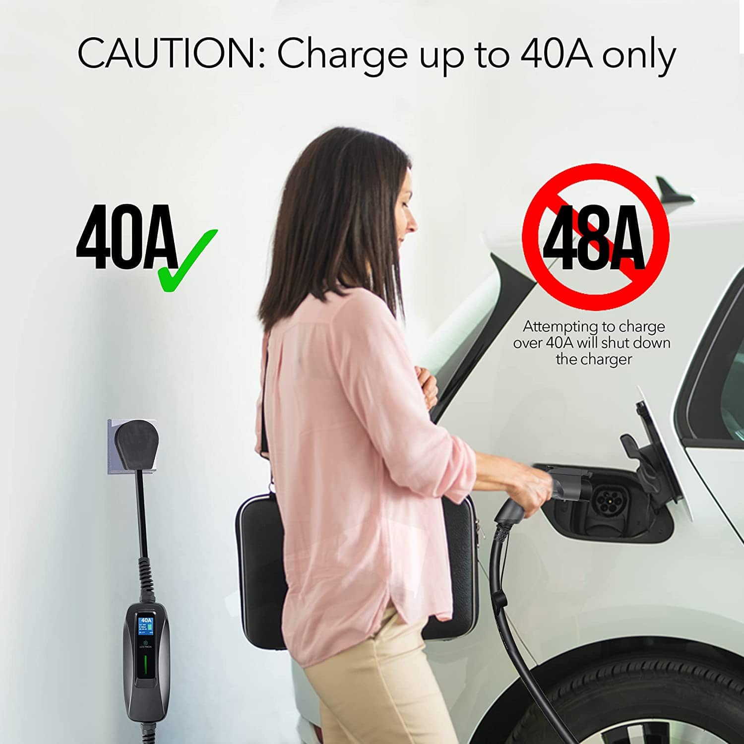 Kies Motorsports — installed on-vehicle shot of Lectron 240V 40 Amp Level 2 EV Charger with 18ft Extension Cord J1772 Cable & NEMA 14-50 Plug Electric Vehicle Charger