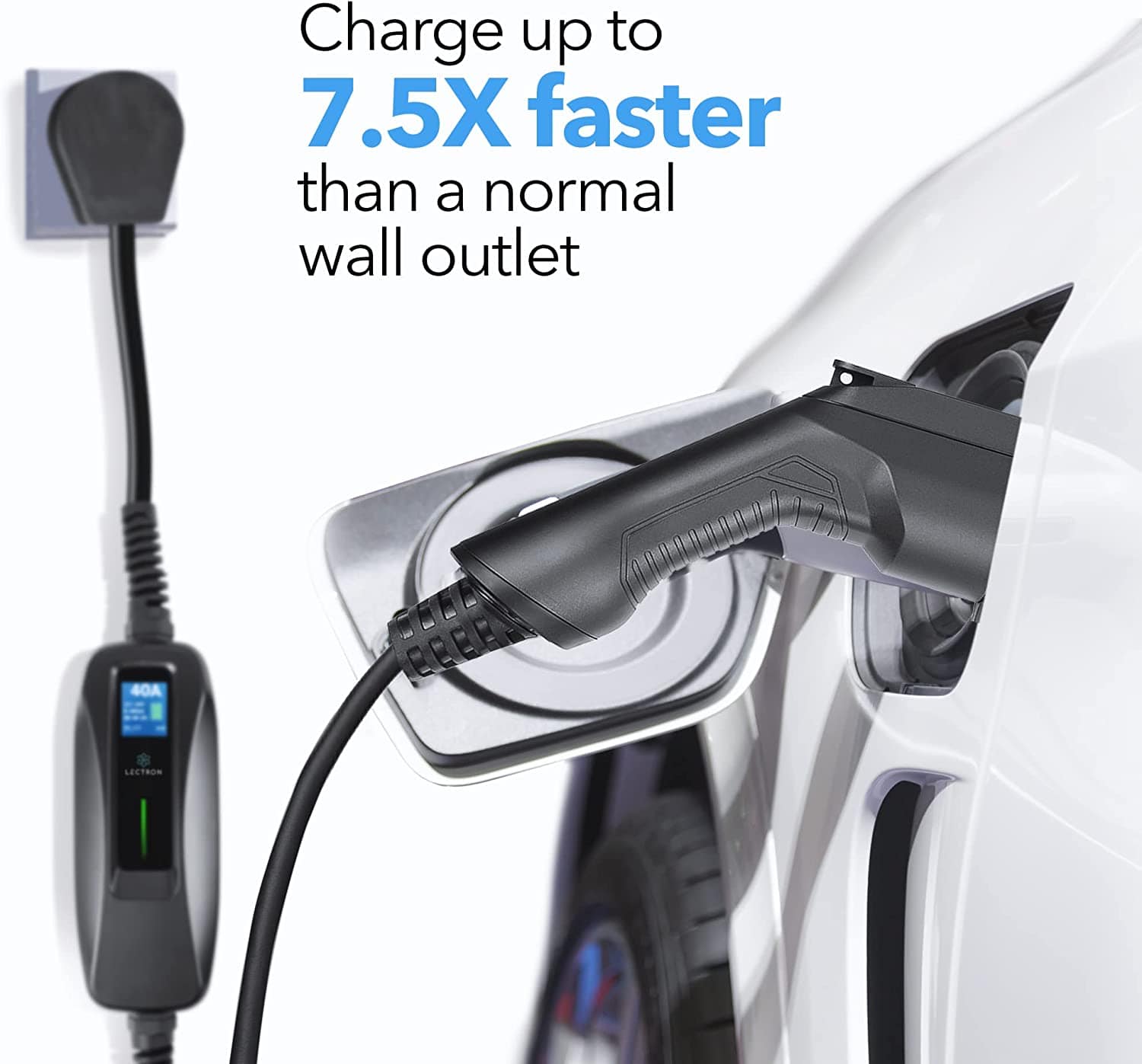Kies Motorsports — alternate angle of Lectron 240V 40 Amp Level 2 EV Charger with 18ft Extension Cord J1772 Cable & NEMA 14-50 Plug Electric Vehicle Charger