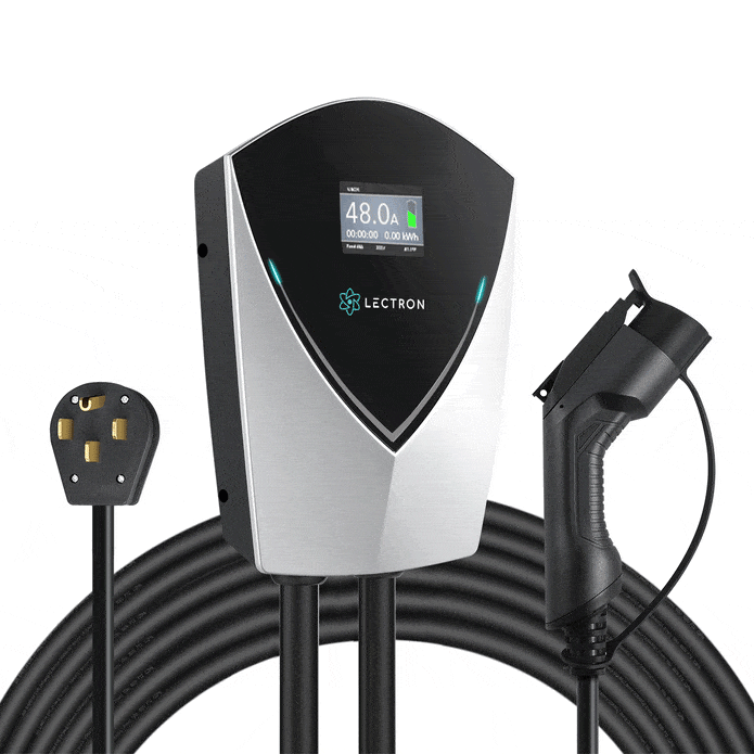 Kies Motorsports — front angle view of Lectron V-BOX 240V 40A Electric Vehicle (EV) Charging Station With NEMA 14-50 Plug