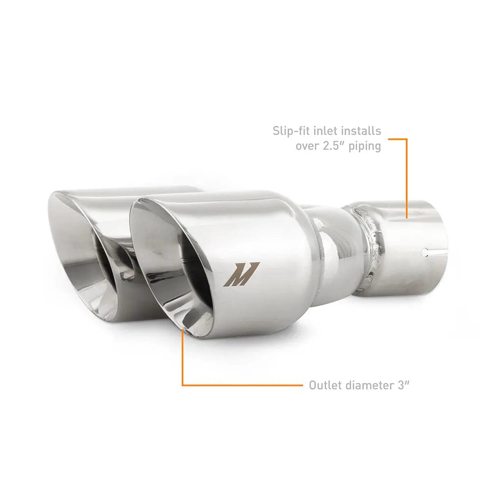 Kies-Motorsports Mishimoto Mishimoto Dual Offset Tips 2.5in Inlet 3in Outlet Slash Cut - Polished Main image