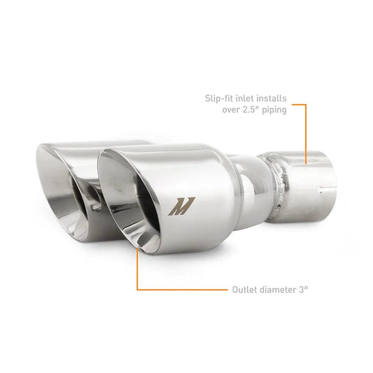 Kies-Motorsports Mishimoto Mishimoto Dual Offset Tips 2.5in Inlet 3in Outlet Slash Cut - Polished