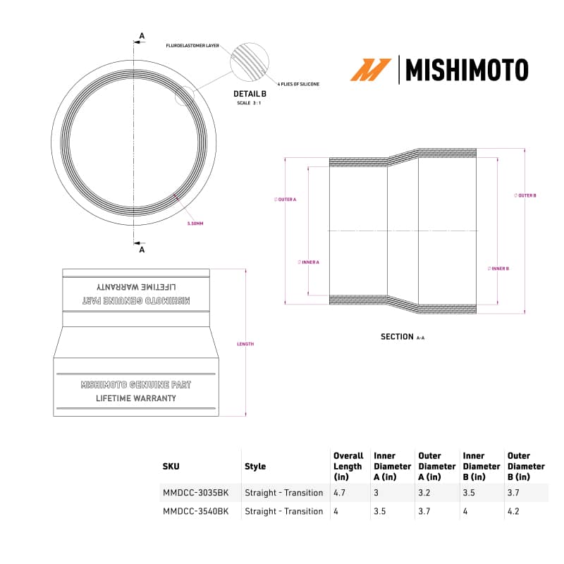 Kies-Motorsports Mishimoto Mishimoto Duracore 3.5in to 4in Transition Coupler