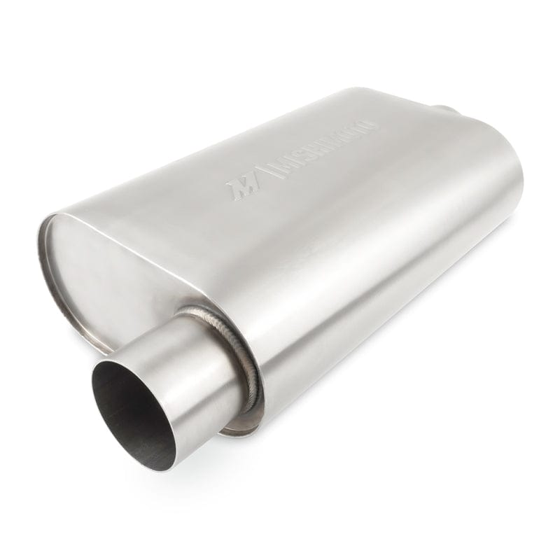 Kies-Motorsports Mishimoto Mishimoto Universal Muffler with 3.0in Offset Inlet/Outlet - Brushed Main image
