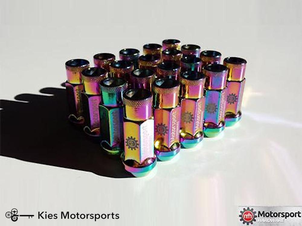 Kies-Motorsports Motorsport Hardware Motorsport Hardware 5-Lug (12 x 1.5 Thread) 78mm Black Race Stud Kit (BMW E Series) NeoChrome Racing Nuts