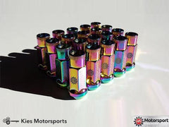 Kies-Motorsports Motorsport Hardware Motorsport Hardware 5-Lug (14 x 1.25 to 14 x 1.5 Thread Conversion) 78mm Black Bullet Nose Stud Kit (F / G Series BMW & A90 Supra) NeoChrome 17mm Hex Racing Nuts