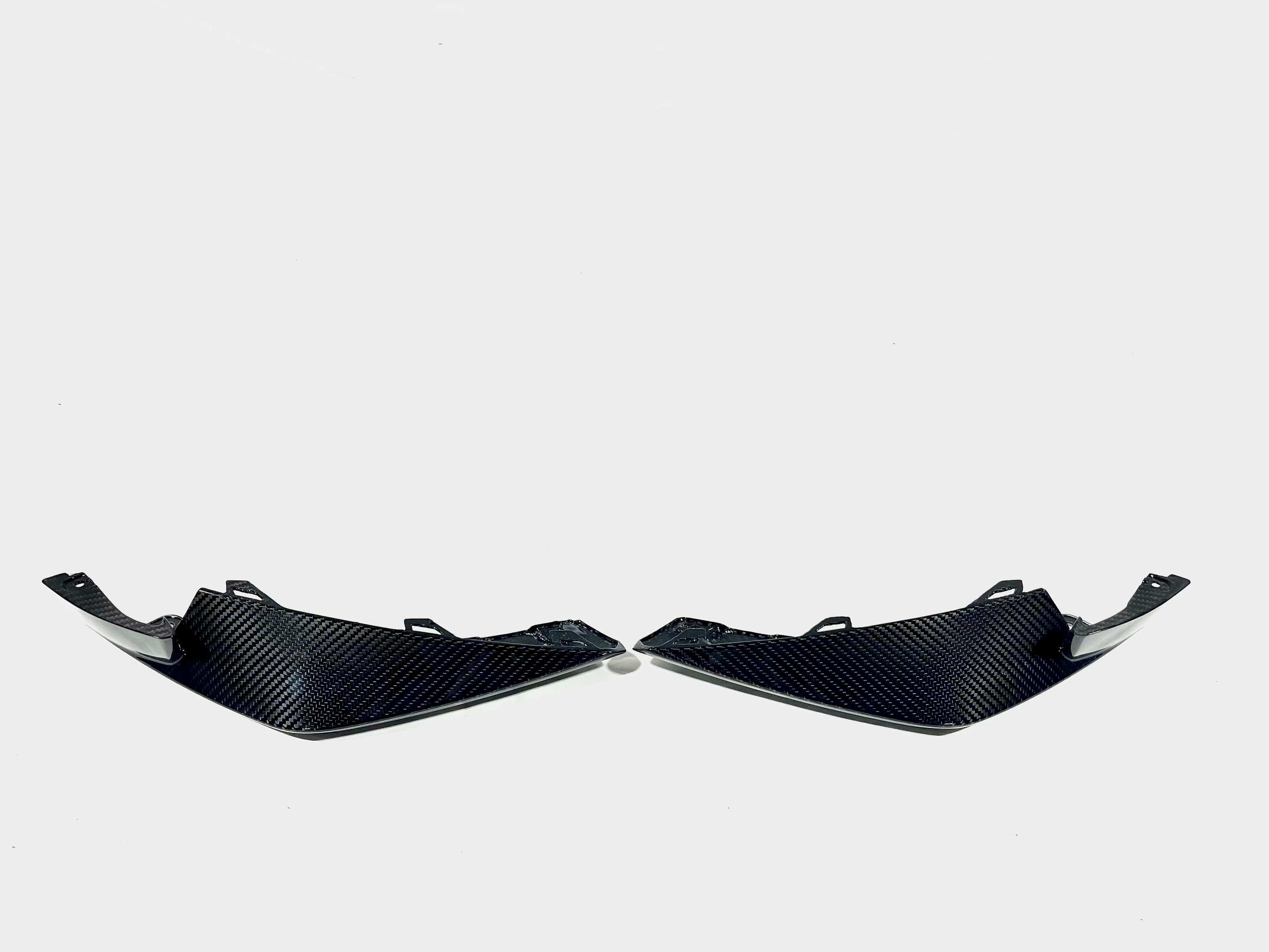 Kies Motorsports — rear angle view of 2020-2025 BMW M3 (G80) Dry Carbon Fiber Front Bumper Replacement Splitters