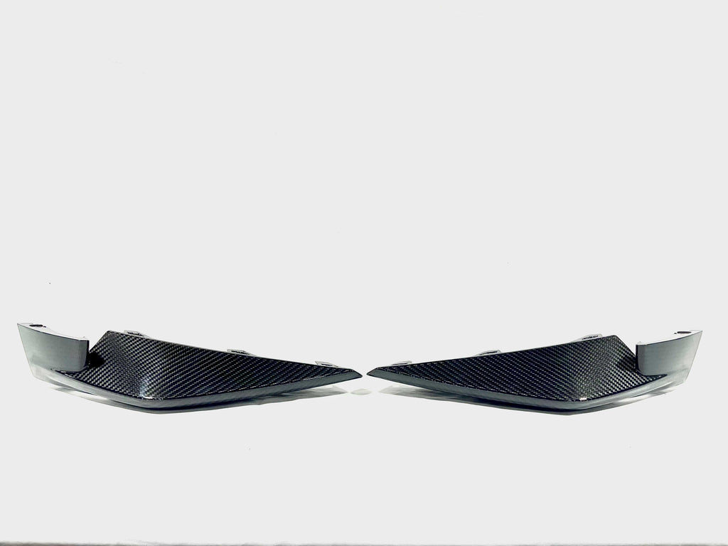 Kies Motorsports — front angle view of 2020-2025 BMW M3 (G80) Dry Carbon Fiber Front Bumper Replacement Splitters
