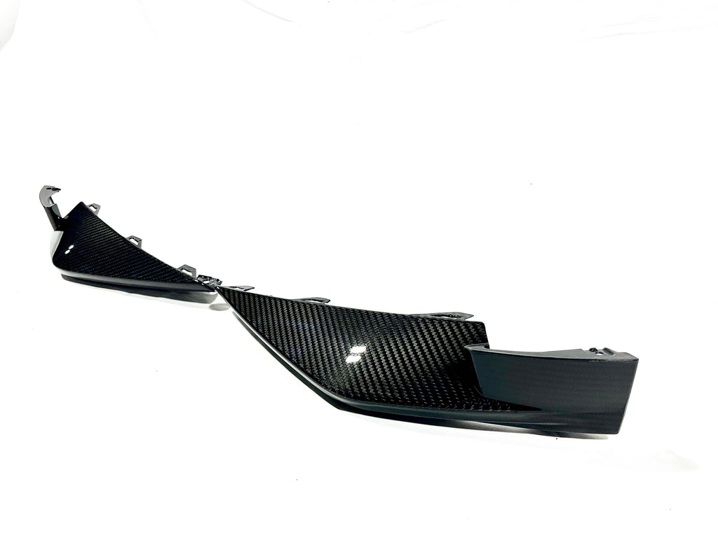 Kies Motorsports — close-up detail of 2020-2025 BMW M3 (G80) Dry Carbon Fiber Front Bumper Replacement Splitters