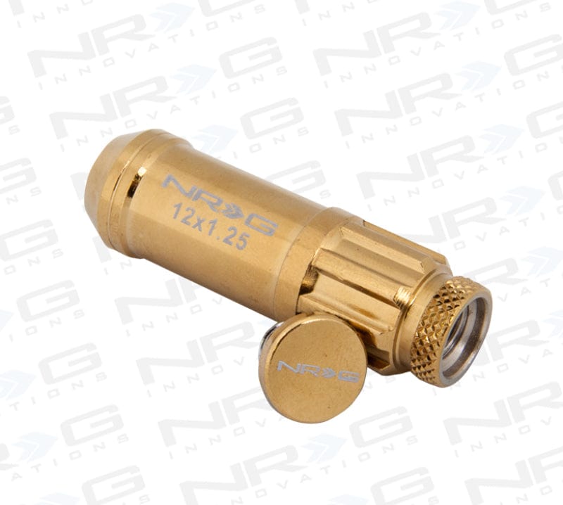 NRG 700 Series M12 X 1.25 Steel Lug Nut w/Dust Cap Cover Set 21 Pc w/Locks & Socket - Chrome Gold Secondary image