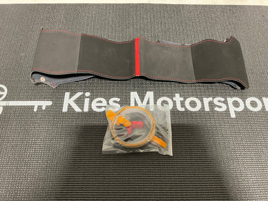Kies-Motorsports Open Box Item OPEN BOX - BMW F30 Steering Wheel Cover Kit (Black Leather w/ Red Stitching)