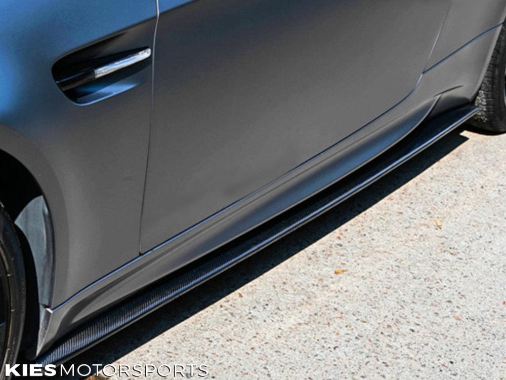 Kies Motorsports — rear angle view of 2007-2013 BMW M3 (E92 / E93) E-Type Carbon Fiber Side Skirt Extensions