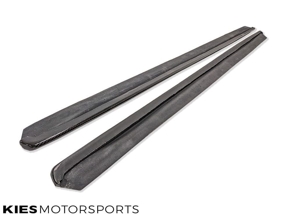 Kies Motorsports — rear three-quarter view of BMW F32/F33 4 Series showing 3D style carbon side skirt extension profile and clearance fitment