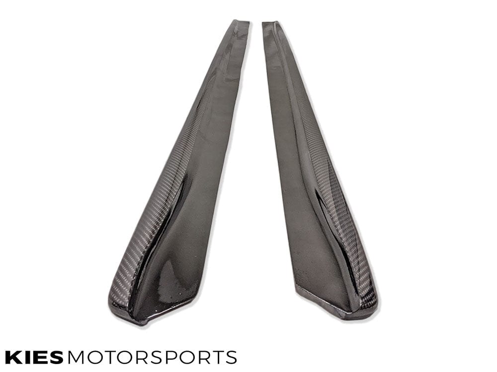 Kies Motorsports — close-up detail of 3D weave carbon fiber side skirt extension for BMW F32/F33 4 Series, showing weave pattern and finish quality