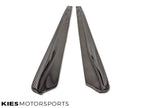 Kies Motorsports — close-up detail of 3D weave carbon fiber side skirt extension for BMW F32/F33 4 Series, showing weave pattern and finish quality