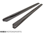 Kies Motorsports — 3D Style carbon fiber side skirt extension mounted on BMW F32 4 Series coupe, side profile view showing aggressive aero styling