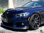 Kies Motorsports — BMW F32 F33 F36 front lip splitter, close-up detail of finish and mounting points, F32 F33 F36