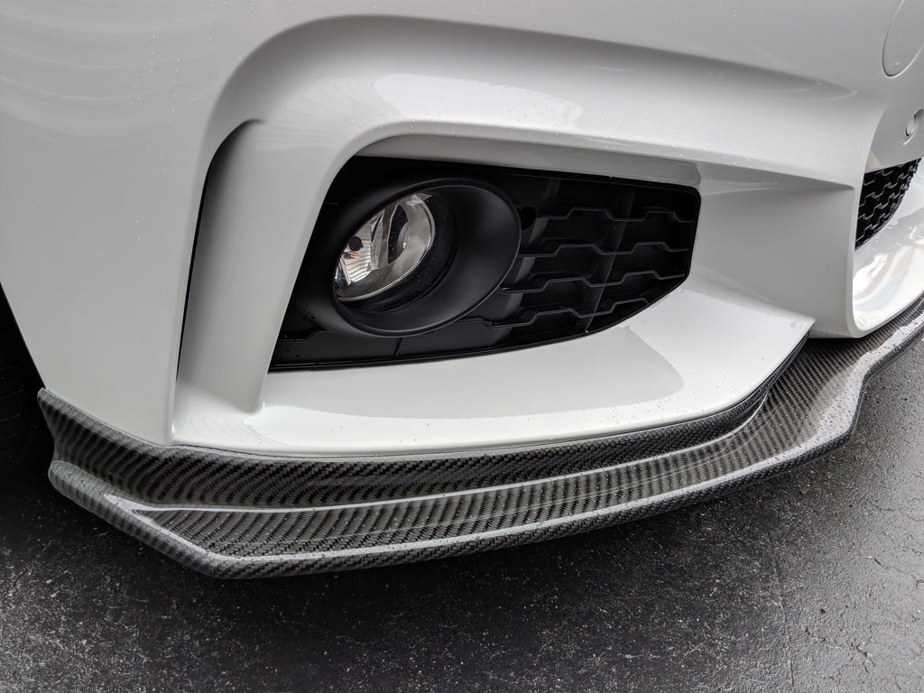 Kies Motorsports — BMW F32 F33 F36 front lip splitter, angle view showing profile and fitment for F32 F33 F36