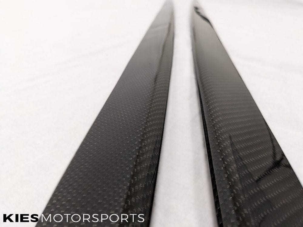 Kies Motorsports — detail shot of carbon fiber side skirt extension weave and mounting points for BMW F22/F23 2 Series