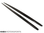 Kies Motorsports — performance-inspired carbon fiber side skirt extensions installed on BMW F22 2 Series coupe, side profile showing ground-hugging aero