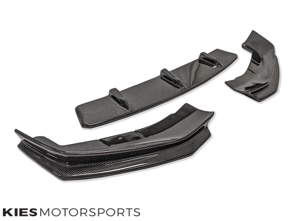 Kies Motorsports — JGS carbon fiber 3-piece front lip mounted on BMW G30 5 Series Pre-LCI, front view showing aggressive splitter design Main image