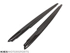 Kies Motorsports — performance-inspired carbon fiber side skirt extensions on BMW G30 5 Series, side profile showing full-length aero enhancement