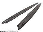 Kies Motorsports — BMW G30 5 Series with carbon fiber side skirt extensions, front-quarter view showing how extension widens the lower body
