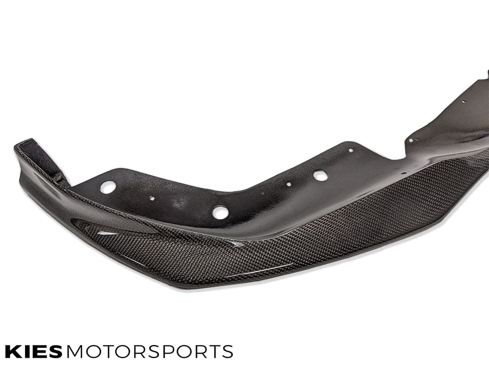 Kies Motorsports — side profile of BMW G20 3 Series with E-Type carbon front lip installed, highlighting forward chin extension
