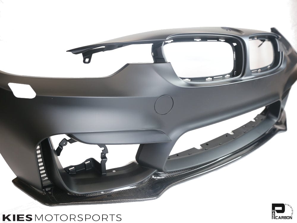 Kies Motorsports — BMW F30 front lip splitter, angle view showing profile and fitment for F30