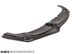 Kies Motorsports — BMW F30 front lip splitter, installed on vehicle, rear three-quarter view, F30